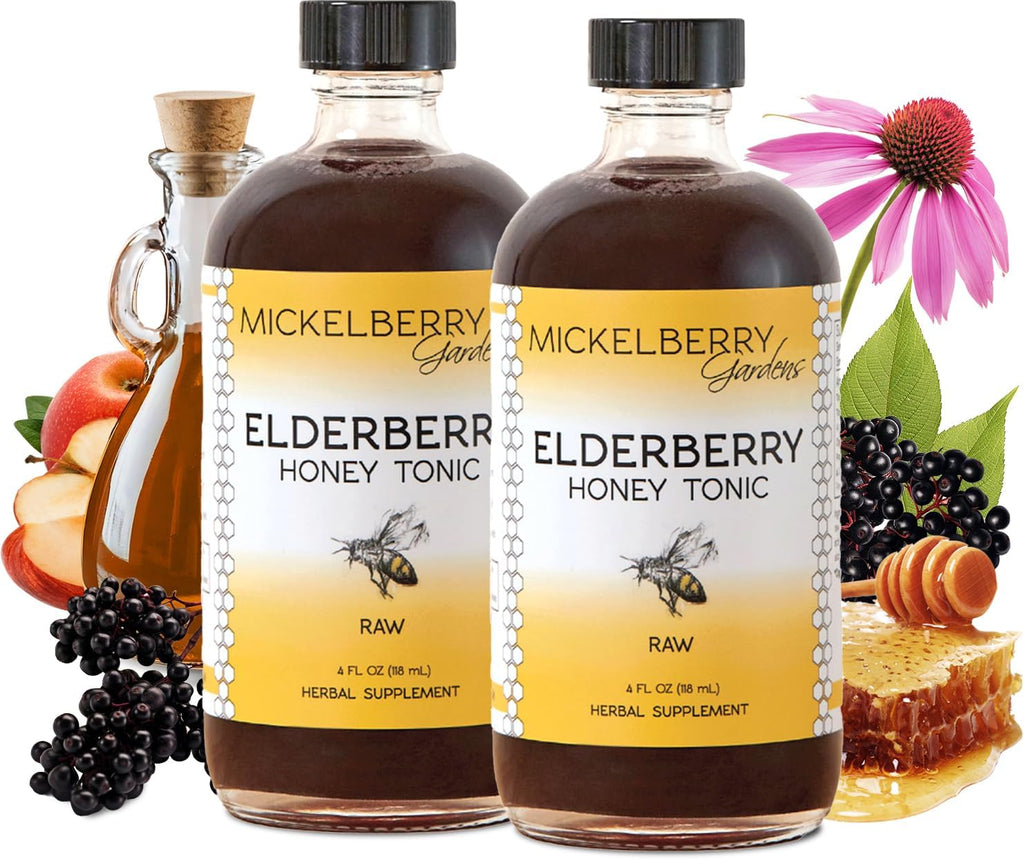 Mickelberry Gardens Elderberry Honey Tonic, Sambucus Syrup, Black Elderberry - Immune Support for Adults and Kids, 4 Ounces (Pack of 2)