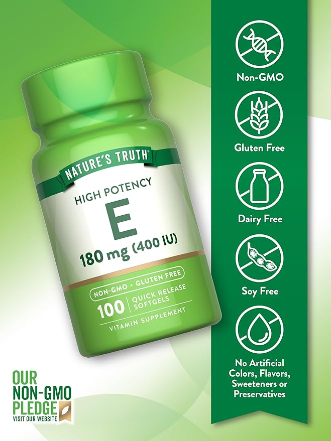 Nature's Truth Vitamin E Softgels | 400 IU 180mg | 100 Count | Non-GMO & Gluten Free Supplement