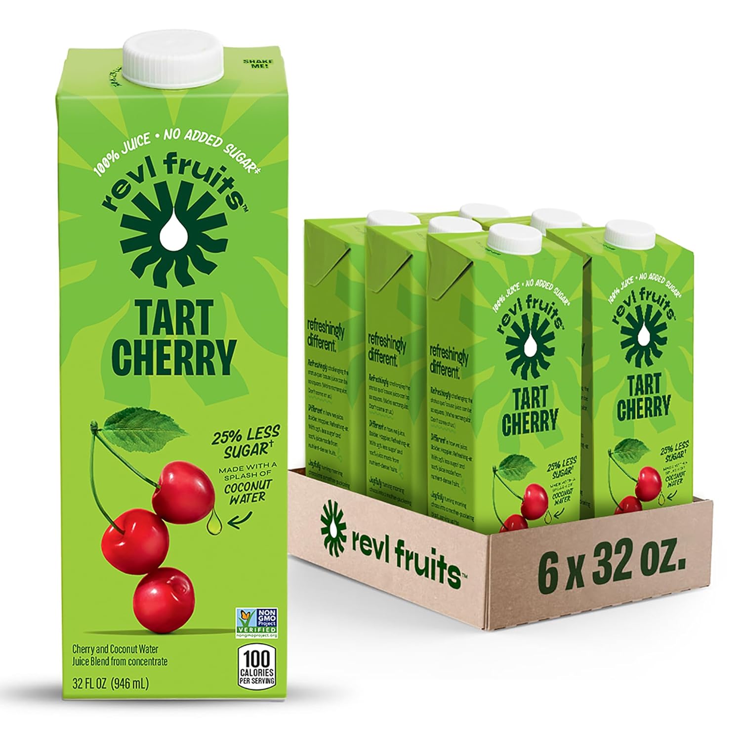 Revl Fruits™ 100% Juice, No Added Sugar, Tart Cherry, 32 fl oz. Carton (Pack of 6)