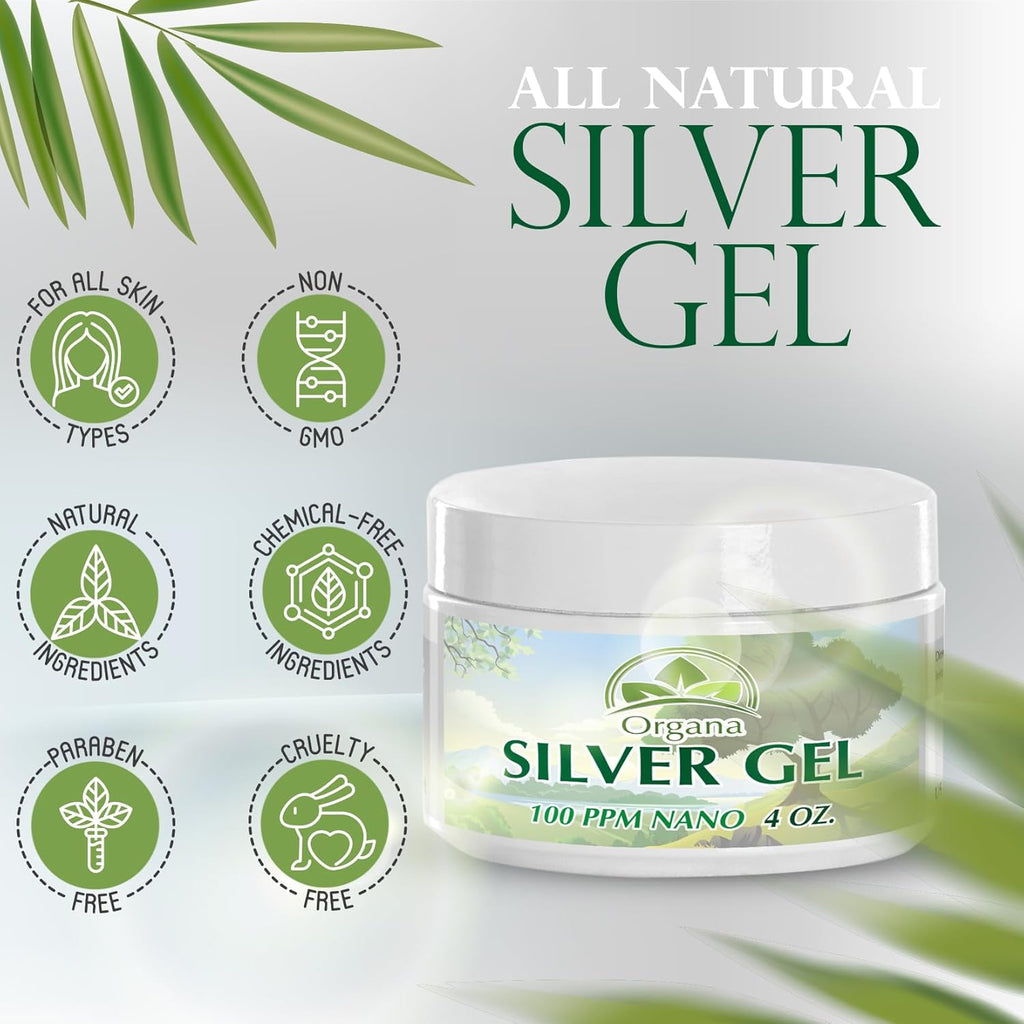 Organa Nano Silver Gel - Advanced Colloidal Silver Skin Cream - Wound Care & First Aid Gel Soothing Topical Ointment for Burns, Razor Burn and Sunburn Irritations - Unscented 4 Oz Jar