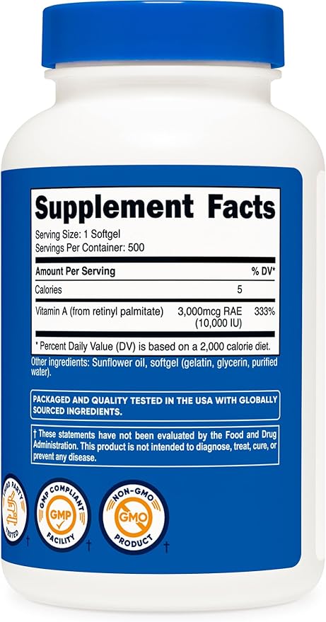 Nutricost Vitamin A 10,000 IU, 500 Softgels (2 Bottles)
