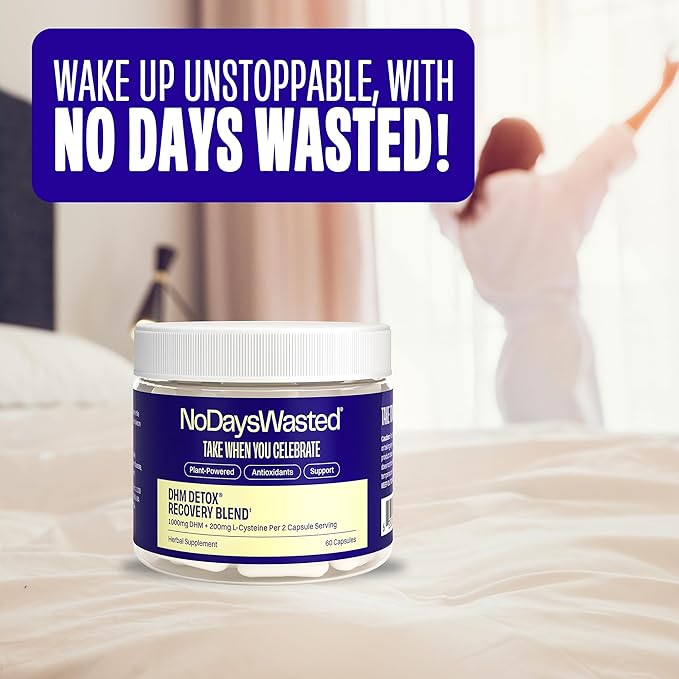 No Days Wasted DHM Detox, 120 Capsules (60 Servings) - Jar - Take During Evening for Better Next Day and Recovery