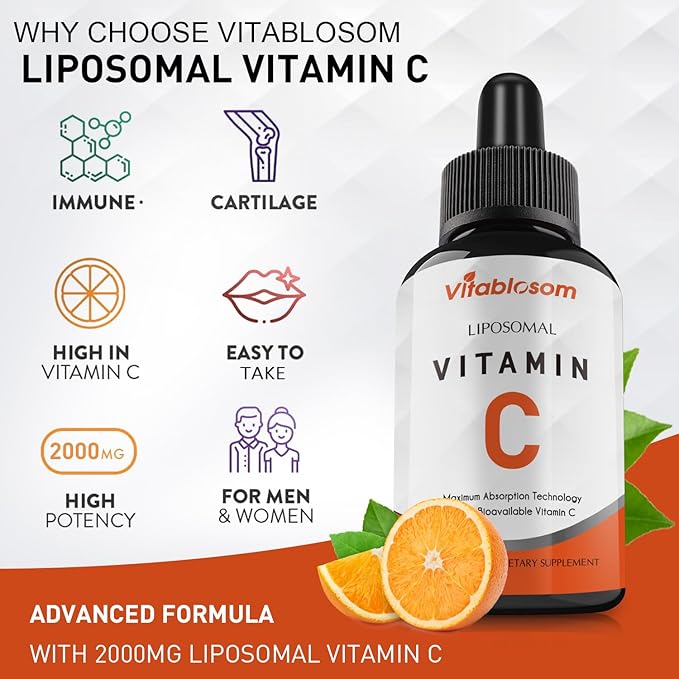 Liposomal Vitamin C 2000mg Liquid for Adults, High Absorption VIT C, Maximize Vitamin C, Immune System & Antioxidant Support, 60ML (1 Bottle)
