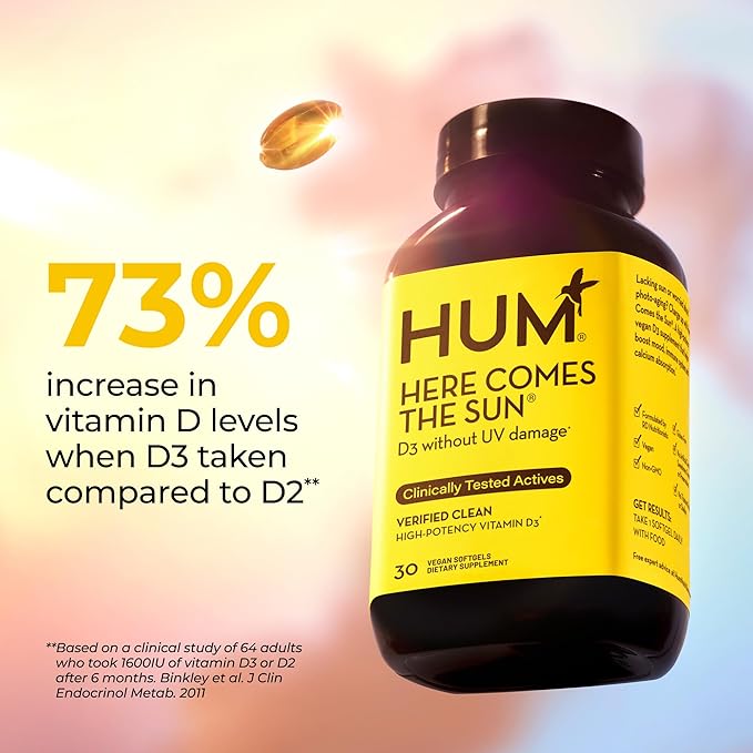 HUM Here Comes The Sun Immune Support Supplement with Vitamin D Supplements for Women and Men for a Healthy Immune System, D3 Vitamin Supports Bone Health, 30 Capsules