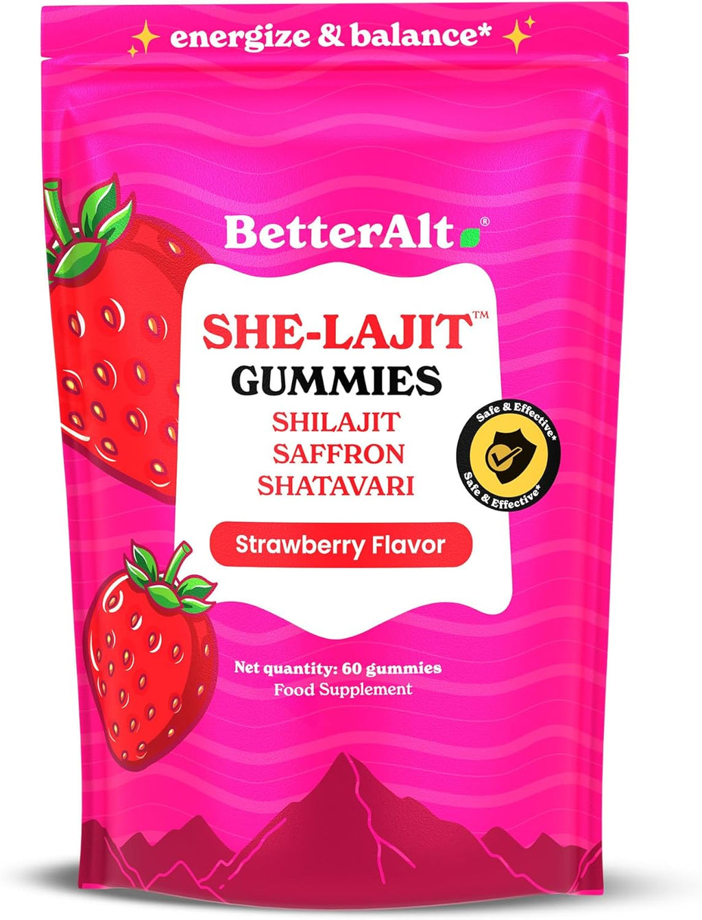 Better Alt SHE-Lajit Gummies for Women |Himalayan Shilajit, Shatavari, Saffron |OBGYN Recommended |Shilajit for Women for Energy & Hormone Balance |Strawberry Flavor|60 Gummies