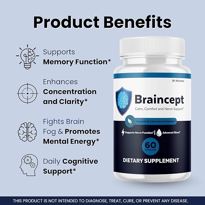 (2 Pack) Braincept Capsules - Official Brain Cept Nerve Support, Supplement Health Memory Natural Premium Advanced Formula for Overall Health Wellness - 120 Capsules for 2 Months