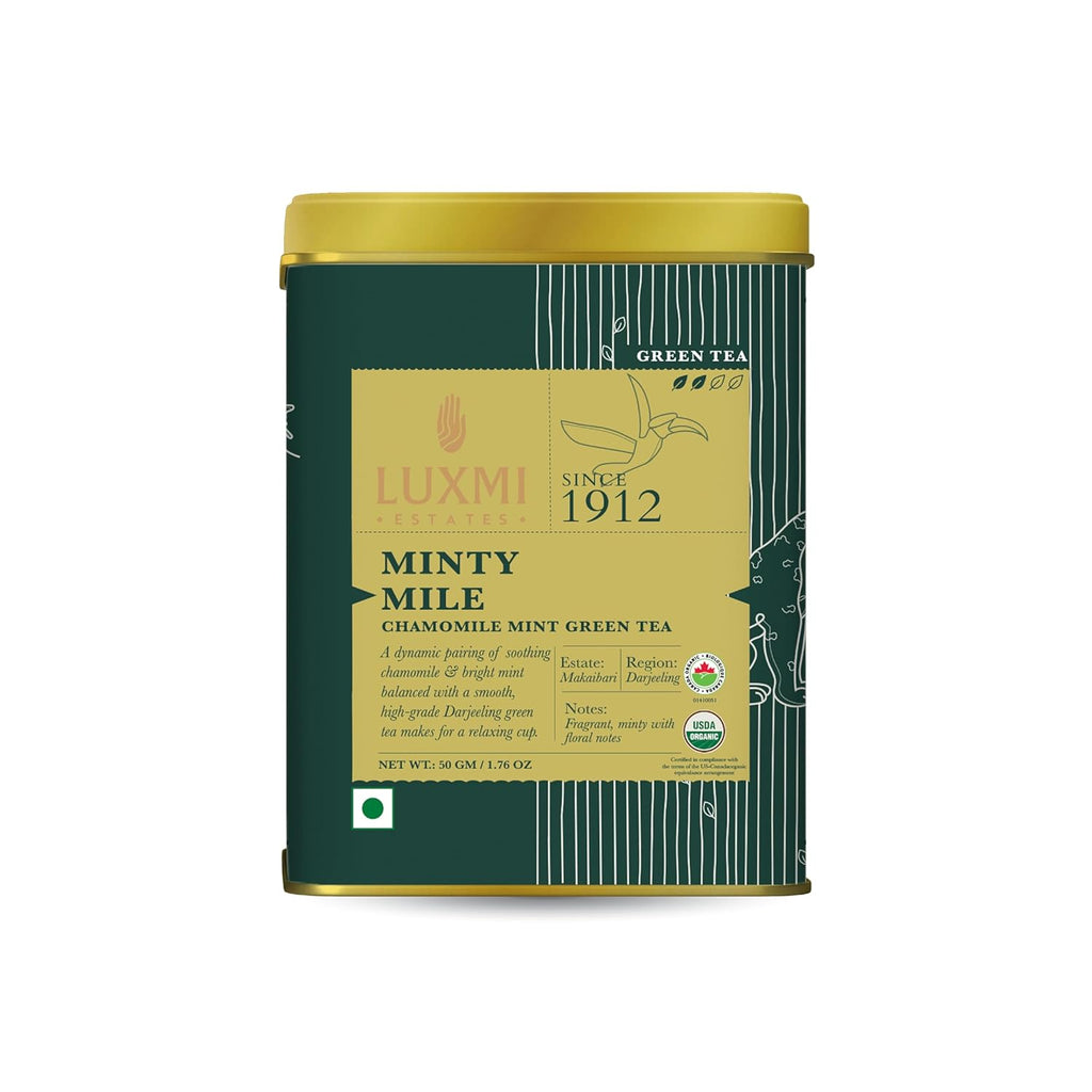 Luxmi Estates - Minty Mile - Organic Chamomile Mint Tea - Loose Leaf - 50g (25 Cups) | With Chamomile, Lemongrass, Spearmint and Peppermint | Low Caffeine Chamomile Tea | Best for Night Time