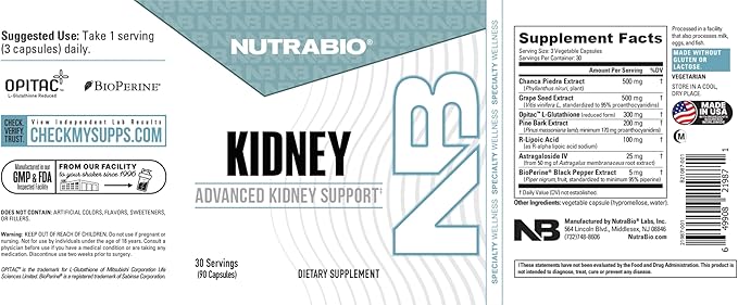 NutraBio Advanced Kidney Support Supplement- Kidney Cleanse Detox & Repair, Health Supplement- 30 Servings- 90 Capsules