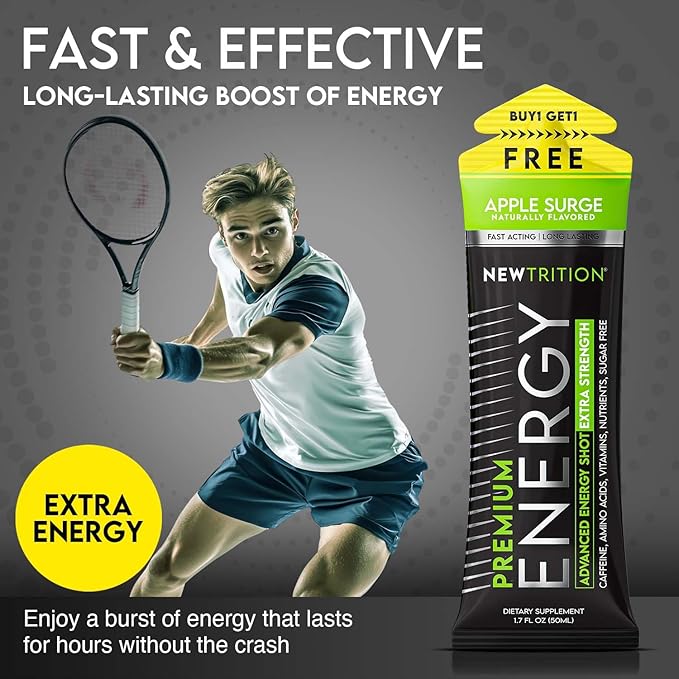 NewTrition® Extra Strength Energy Shots 1.7 fl oz - 250mg Caffeine with B Vitamins & Amino Acids, Sugar-Free Zero Calorie Vitamin Energy Drink for Focus & Endurance (Pack of 24, 8 Flavors - Mixed 1&2)