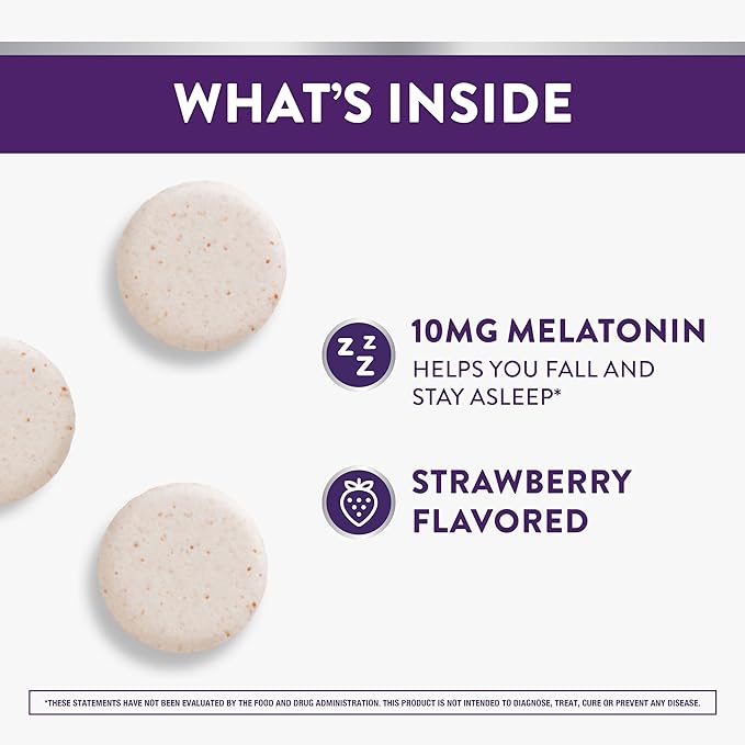 ZzzQuil Pure Zzzs Fast Dissolve Melatonin, Melatonin 10mg, Sleep Aid Supplement, Sleep Aids for Adults, Strawberry Flavored, 90 Fast Dissolve Melatonin Tablets