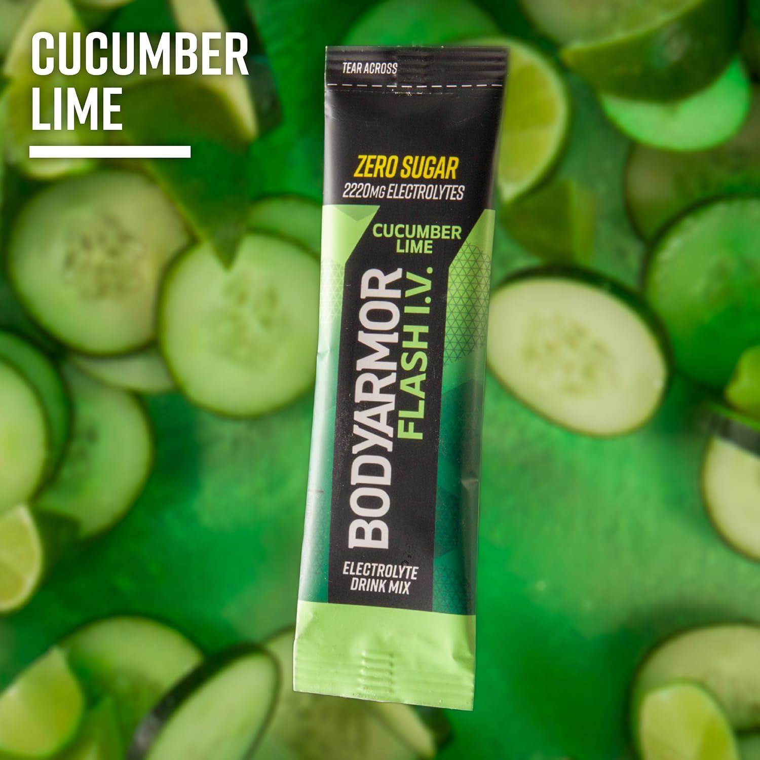 BODYARMOR Flash IV Electrolyte Packets, Cucumber Lime - Zero Sugar Drink Mix, Single Serve Packs, Coconut Water Powder (6 Count)