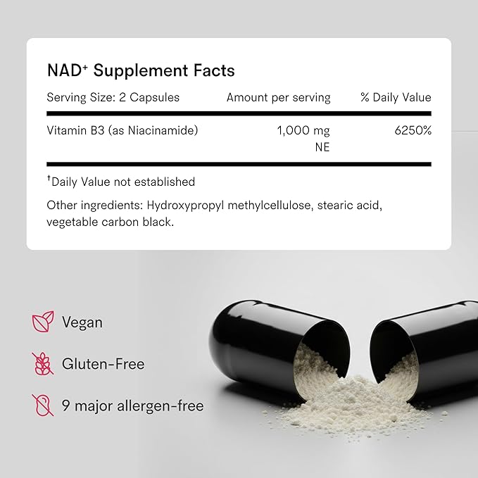 Tally Health NAD+ Supplement – 1000mg Niacinamide | Boosts Cellular Energy, Metabolism & Longevity | Supports Healthy Aging, Skin Hydration & Brain Function | Vegan, Non-GMO, Gluten-Free | 60 Capsules