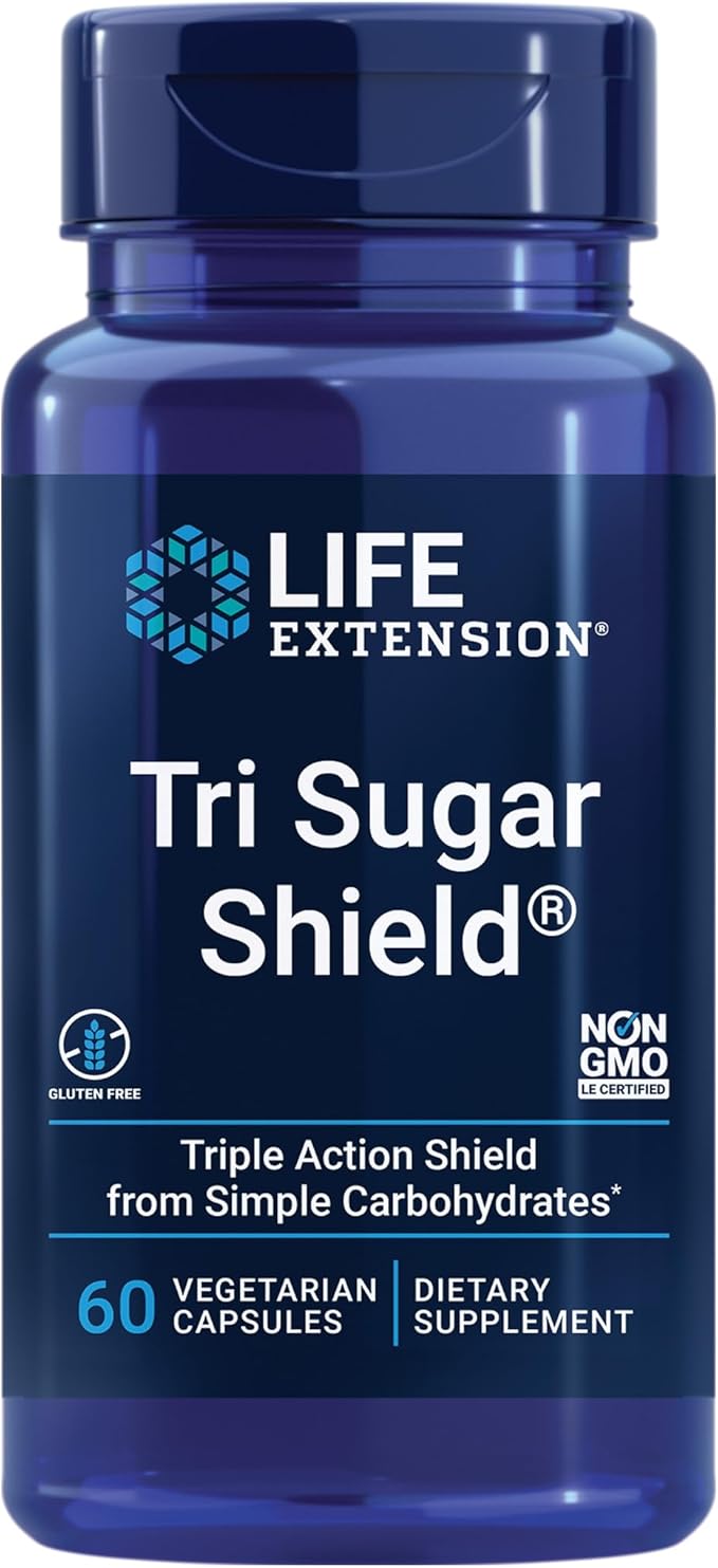 Life Extension Tri Sugar Shield®, Sorghum bran, White Mulberry, phloridzin Apple polyphenol, Three Botanical extracts Promote Healthy Glucose Metabolism, Gluten-Free, Non-GMO, Vegetarian, 60 Capsules