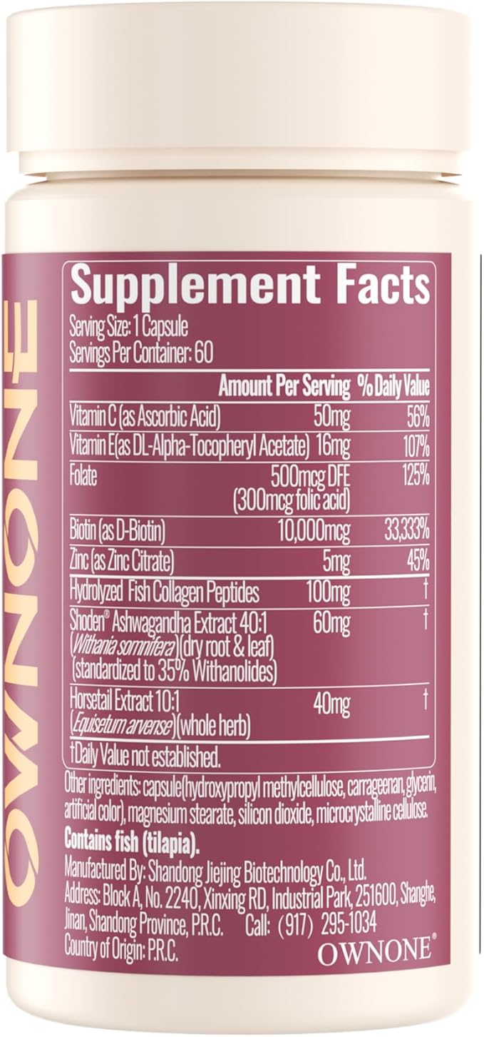 Biotin 10000mcg,Supports Healthy Hair, Skin and Nails Vitamins Supplement,Helps Balance Stress Levels and Mood,60 Capsules