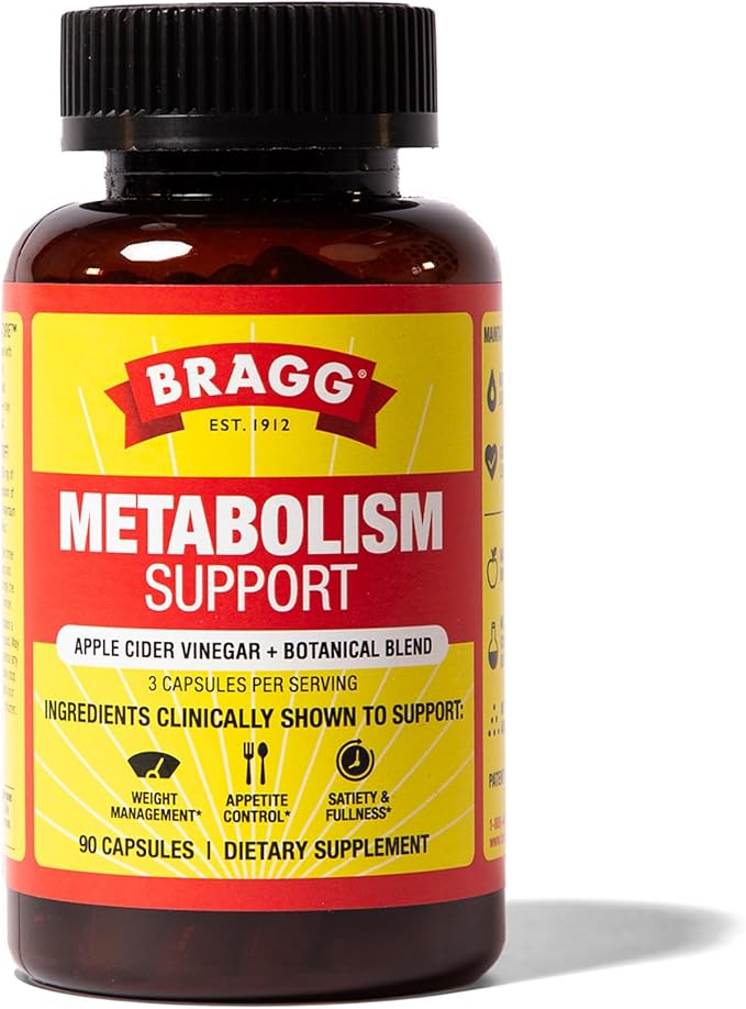 Bragg Metabolism Support Apple Cider Vinegar Capsules with Botanical Blend - 90 Capsules - Increased GLP-1 Support for Weight Management, Appetite Control, and Fullness
