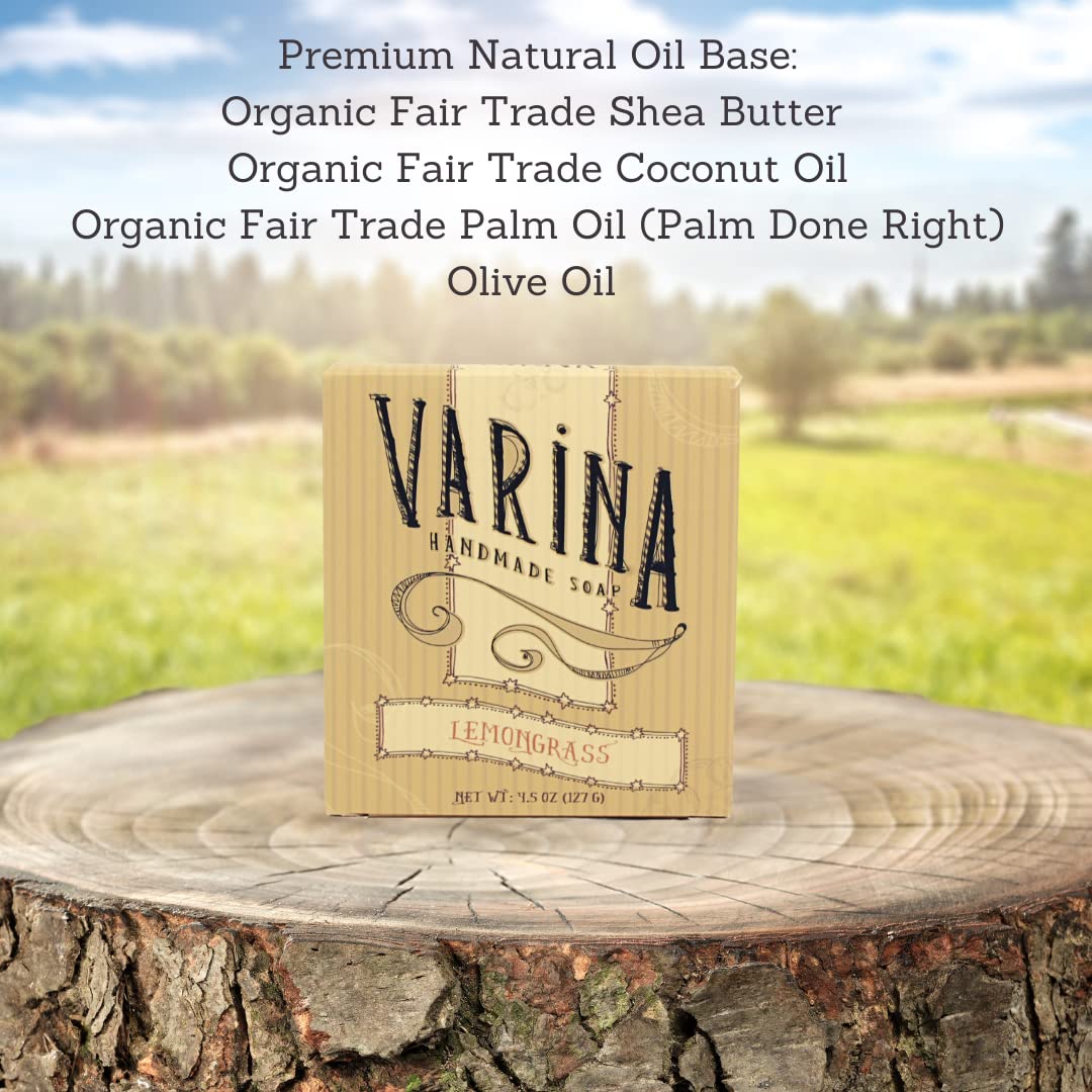 Varina Organic Lemongrass Bar Soap - Gentle Cleansing for Sensitive Skin, Herbal and Mint - 3 Pack