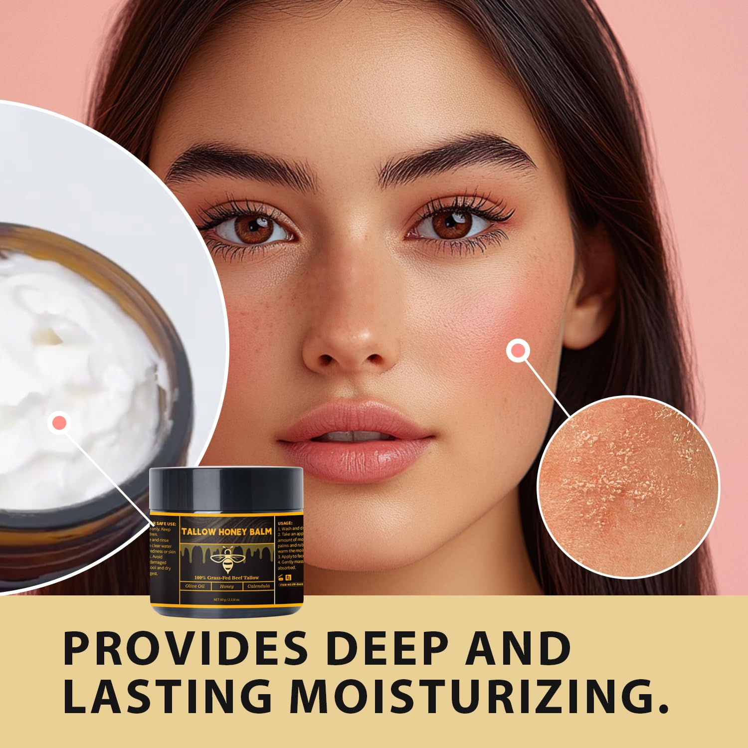 Beef Tallow for Skin, Beef Tallow for Face| Natural Grass-Fed Beef Tallow Moisturizer | Deep Hydration with Organic Raw Wild Honey & Beeswax | Face & Body Formula | Lightly Scented