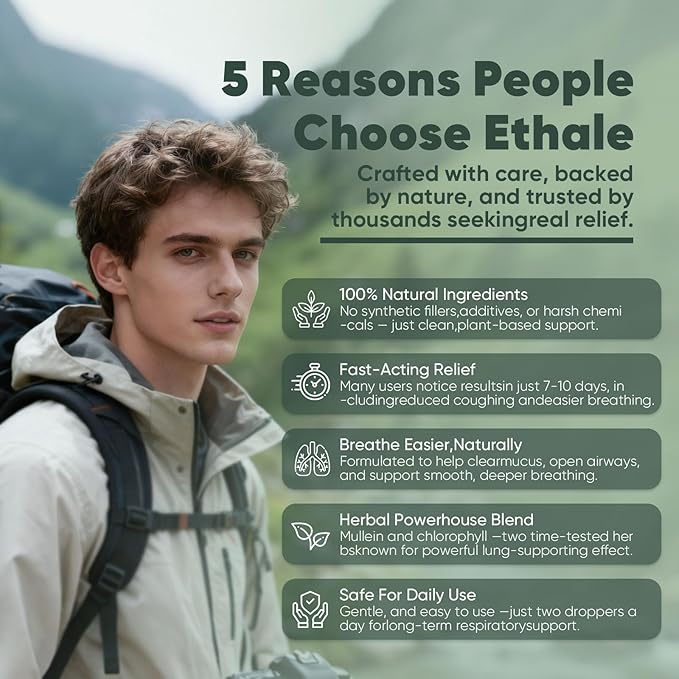 ETHALE Mullein Drops for Lungs - Mullein + Chlorophyll Lung Drops, Respiratory Support & Lung Detox Formula with Chlorophyll, Mullein Leaf Extract, 1 Month Supply