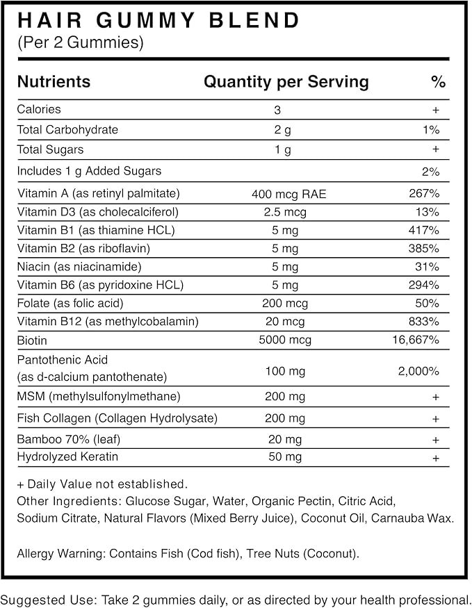 RE:ROOT Hair Beauty Gummies – 5000 mcg Biotin, Collagen, Keratin, MSM – Hair, Skin & Nails Support – Vegan – Berry Flavor – 60 Gummies