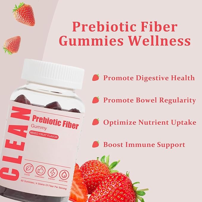 Clean Fiber Gummies for Men, Clean Prebiotic Fiber Gummy Supplement, Digestive Gut Health 60 Gummies