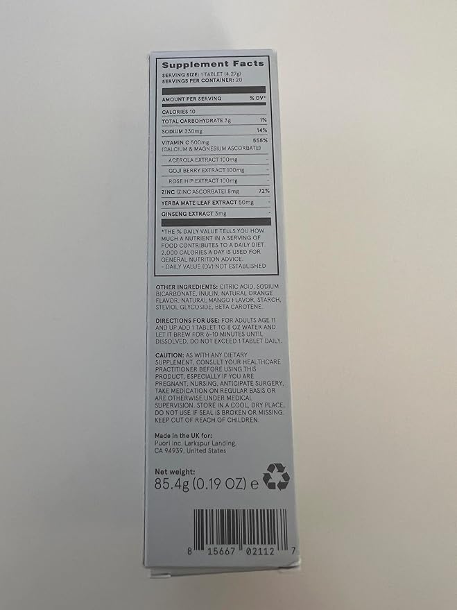 Puori C3 Vitamin C Supplement for Immune and Antioxidant Support - 20 Servings x 2 Packs - Vitamin C, Zinc, Yerba Mate, Ginseng Helps Fight Fatigue and Supports Cognitive Function