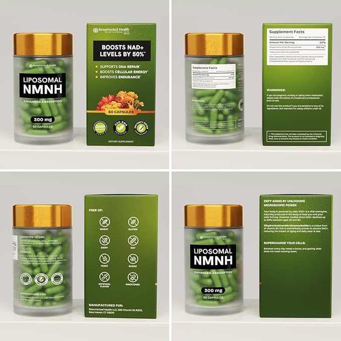 Liposomal NMNH Supplement 300mg – Boosts NAD Anti-Aging, Energy & Focus – NMM Capsules Alternative to for Cellular Vitality – Third-Party Tested, 60 Vegan Capsules | 1 Pack