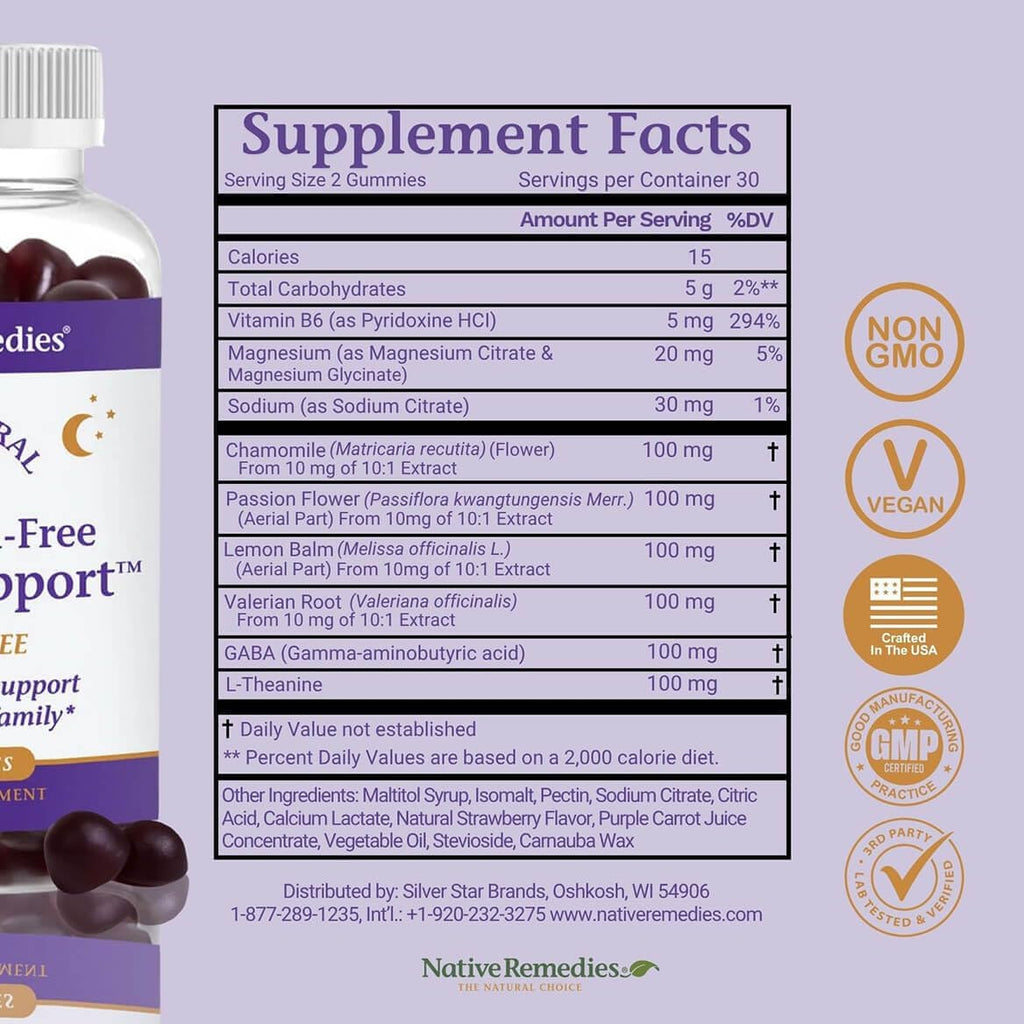Native Remedies Melatonin-Free Sleep Gummies – Sugar-Free Herbal Formula with GABA, Magnesium, L-Theanine & Valerian – Sleep Aid Natural Support for Adults - 60 Calm Gummy Vitamins