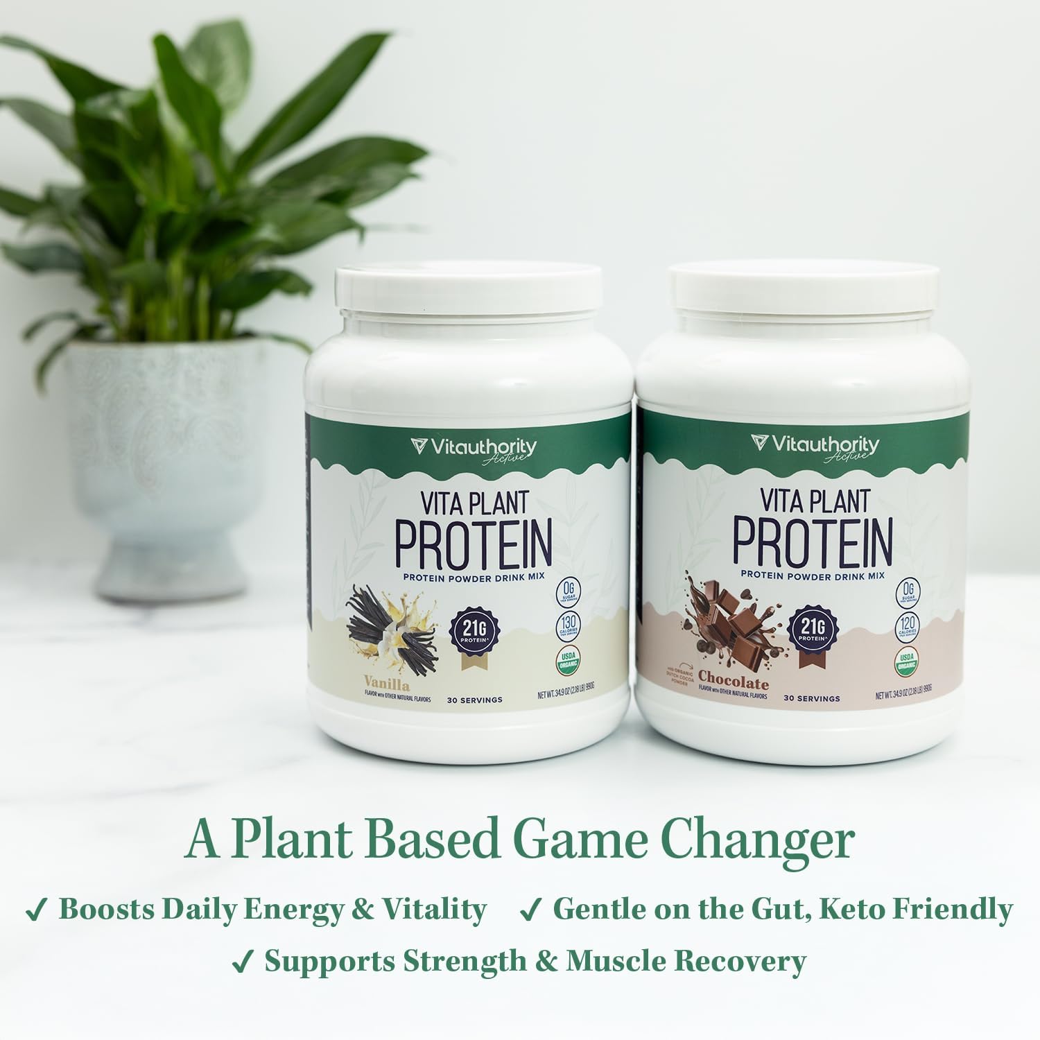 Organic Plant Based Protein for Women Complete Vegan Protein Powder with BCAAs & MCTs Plant-Based 21g, Dairy-Free Gluten-Free No Added Sugar, Supports Muscle Recovery (Chocolate Flavored, 30 Servings)