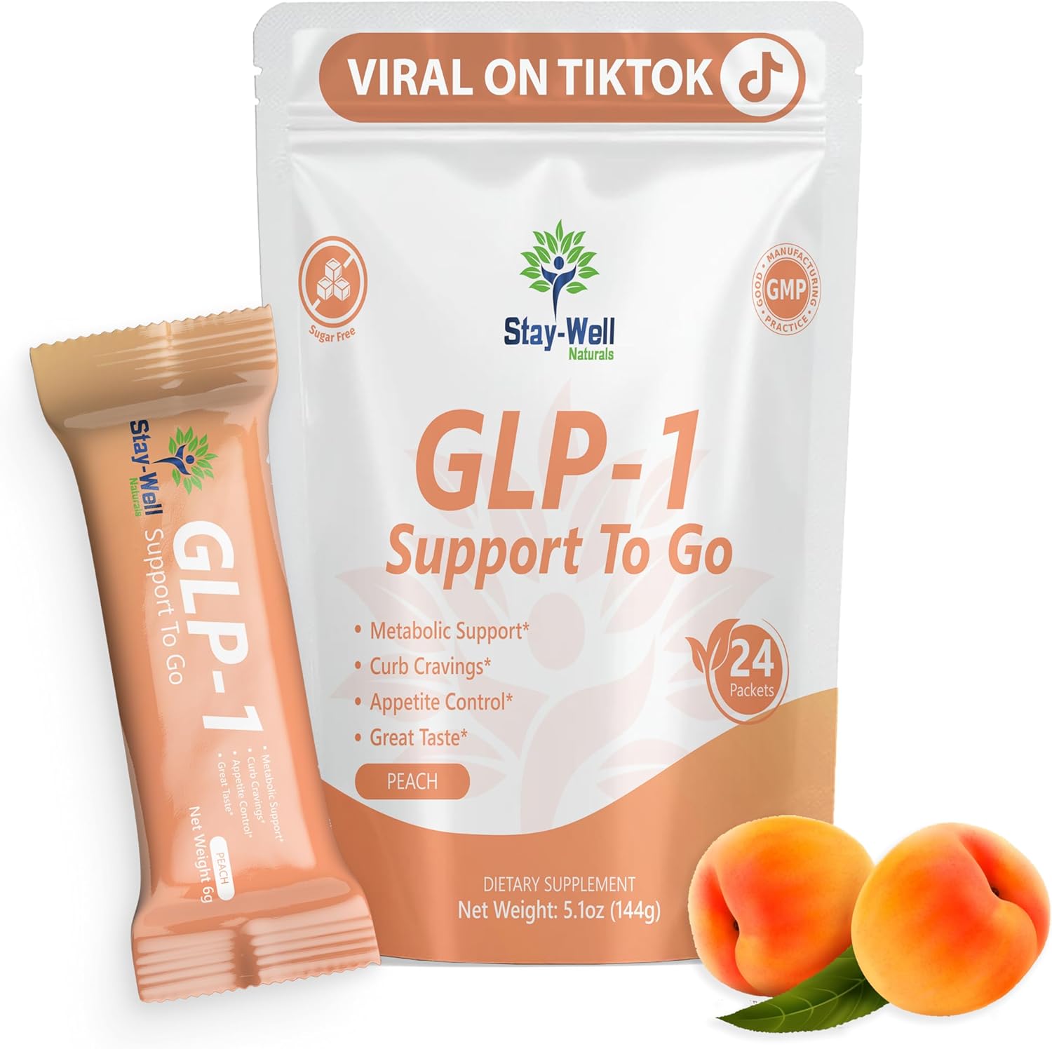 GLP-1 Supplement | Natural GLP-1 Production | GLP 1 Booster Drink Mix to Control Appetite and Cravings | Great Tasting Metabolic Support - Yerba Mate, Garcinia Cambogia, Berberine [Peach]