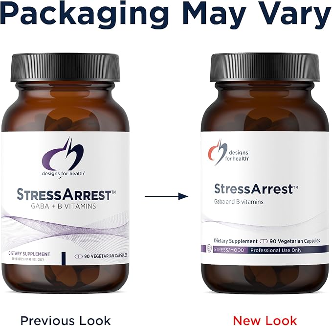 Designs for Health StressArrest - 300mg GABA with Glycine, Pantothenic Acid + Niacinamide (Vitamin B3) to Promote a Calm Stress Response - Non-GMO Gluten Free Supplement (90 Capsules)