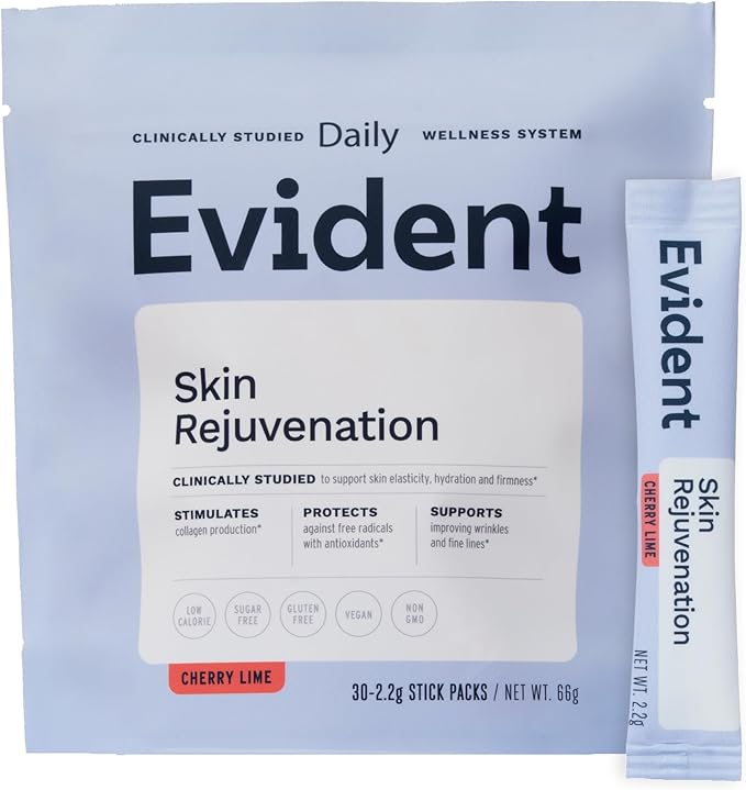 Skin Rejuvenation Powder – Collagen Supplement w/Resveratrol, Sodium Hyaluronate, CollaBZEn, Vitamins C & E – Supports Elasticity, Hydration, Firmness – 30 Stick Packs, Cherry Lime