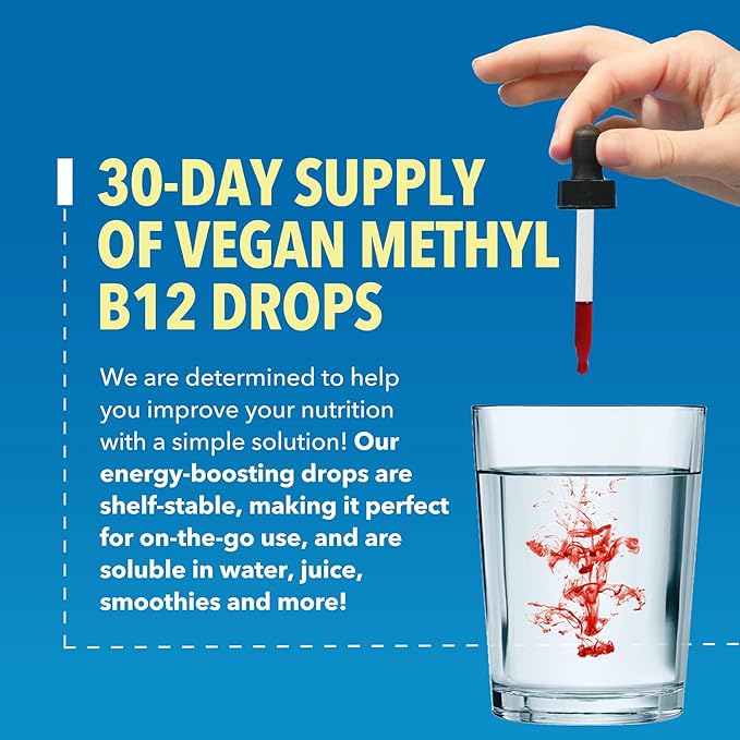 USDA Organic Vitamin B12 Liquid Drops - Methylcobalamin for Enhanced Energy and Nervous System Support - 30 Servings - Highly Bioavailable for Absorption - Non-GMO, Vegan, Strawberry Flavor, 1 Fl Oz