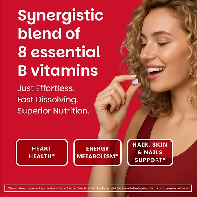 EZ Melts Dissolvable B-Complex - Vitamin B Complex - Provides Energy Metabolism & Heart Health Support - with Methylated B12 & Folate - Non-GMO & Vegan - Strawberry Swirl - 60 Tablets (60 Servings)