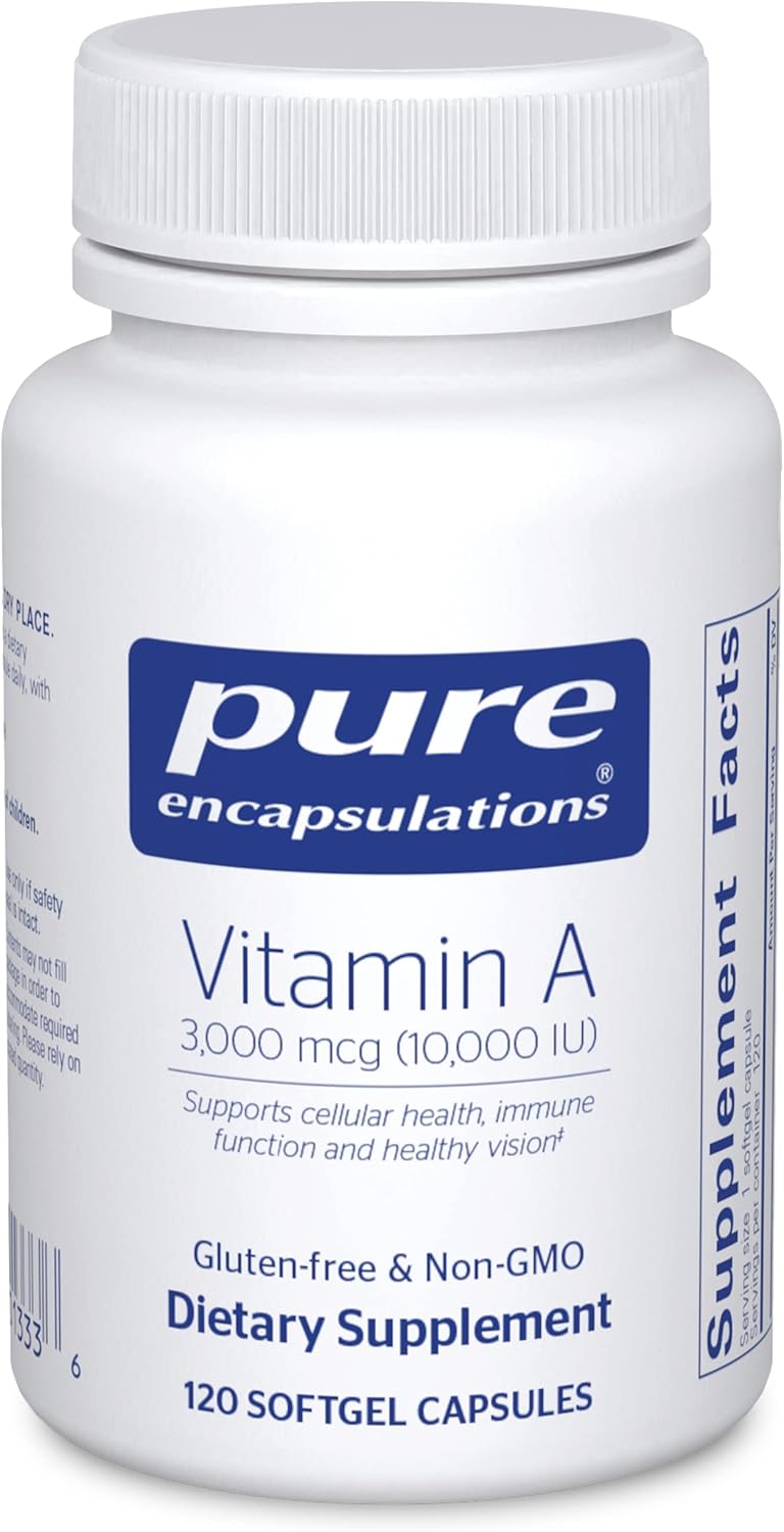 Pure Encapsulations Vitamin A - 3,000 mcg - from Cod Liver Oil - Immune & Vision Support* - Vitamin A Palmitate Supplement - Non-GMO - 120 Softgel Capsules