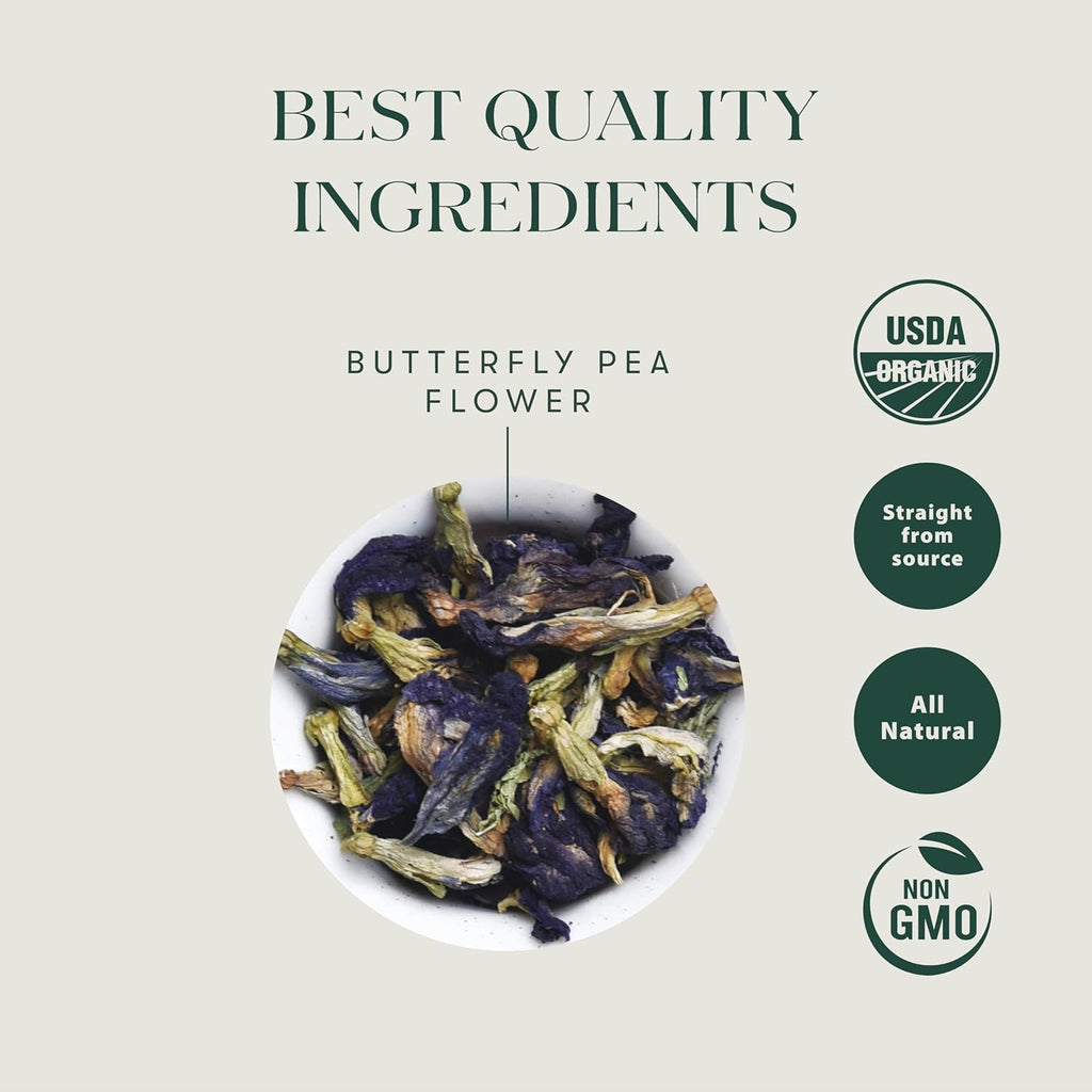 Luxmi Estates - Butterfly Pea Flower Tea - Loose Leaf - 25g (12 Cups) | USDA Certified Organic Blue Tea | Caffeine-Free | Single Ingredient