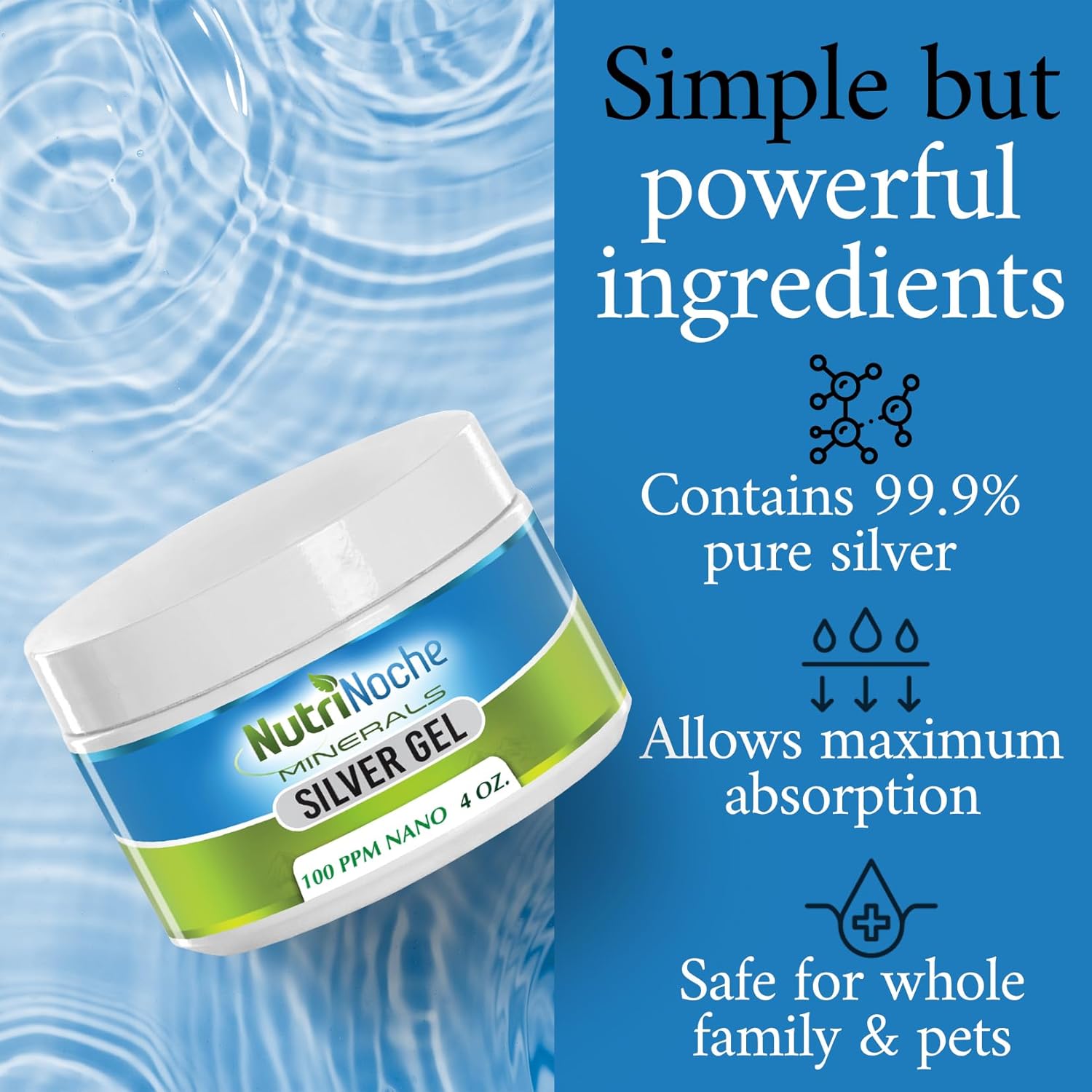 Nutrinoche Nano Silver Gel - Advanced Colloidal Silver Skin Cream - Wound Care & First Aid Gel Soothing Topical Ointment for Burns, Razor Burn and Sunburn Irritations - Unscented 4 Oz Jar