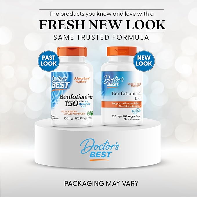 Doctors BEST Benfotiamine 150, Supports Glycemic Balance & Metabolic Response, Non-GMO, Gluten Free, Soy Free, Vegan 120 Veggie Caps