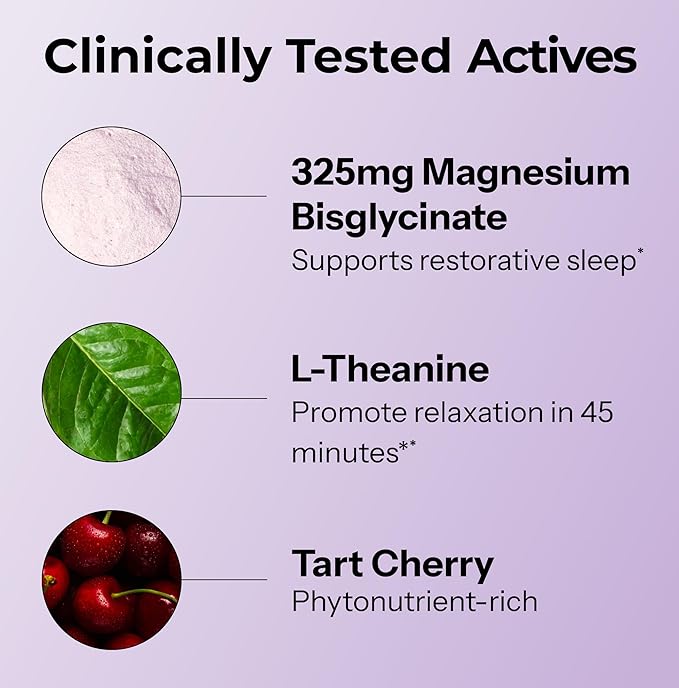 Hum Nutrition Dream Team Magnesium Bisglycinate Powder, L Theanine & Tart Cherry Magnesium Supplement Drink Mix, Support Rest, Relaxation & Sleep Routine, Gluten Free, Vegan, Cherry Lemon, 30 Servings