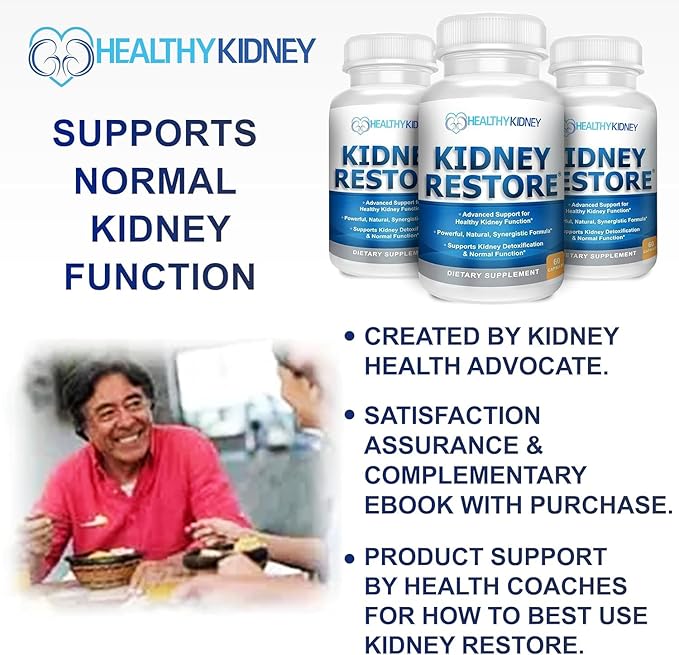 Kidney Restore: Kidney Health Supplement, Kidney Cleanse Detox & Repair Formula by Renal Expert w/Transplant, Fast Detox & Flush w/Renal Vitamins Support Normal Function 30 caps