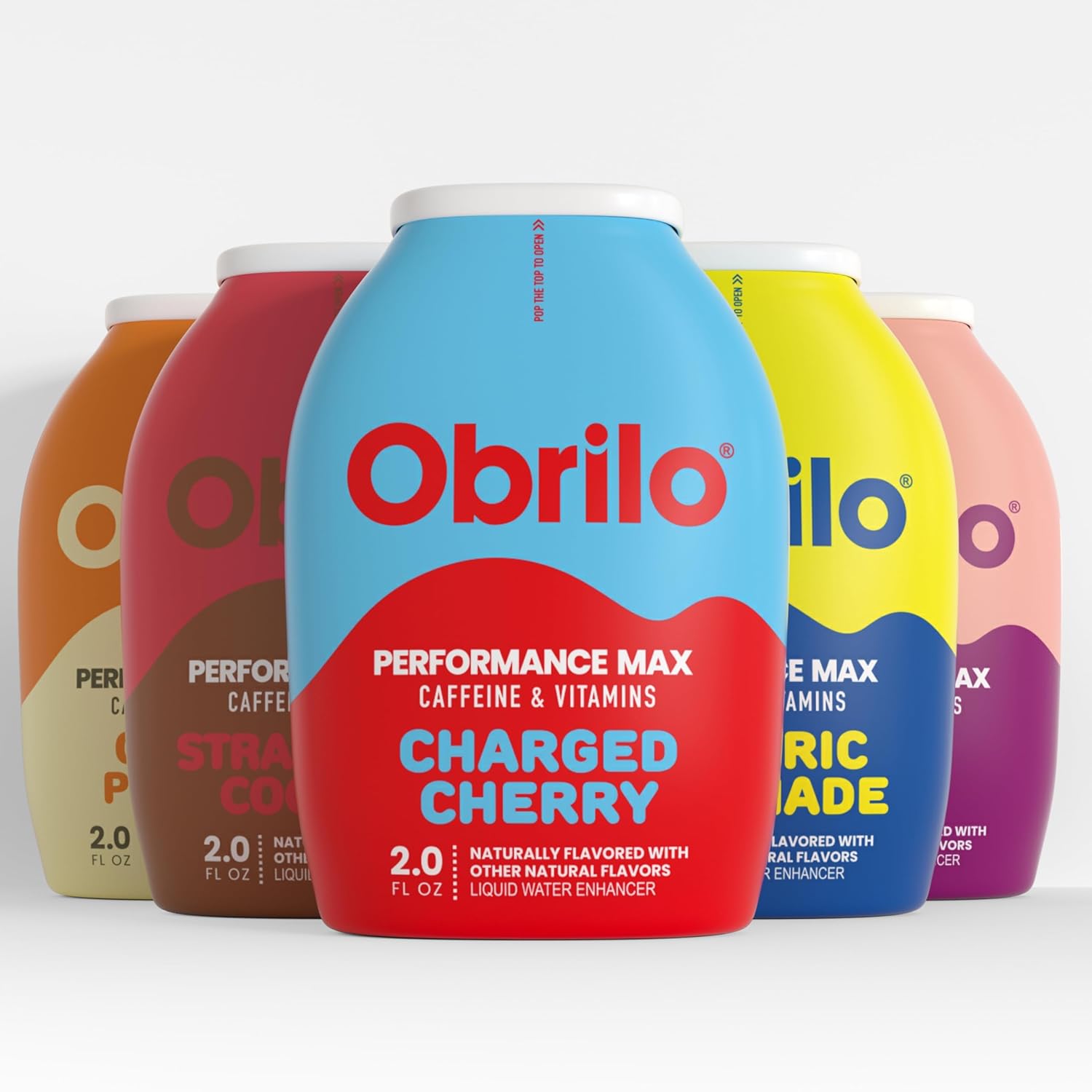 Obrilo Performance Energy Dye Free Water Enhancer - L-Theanine + Taurine + Vitamin Complex + Ginseng + Guarana Seed, 2.0 Fl. Oz. x 5 Bottles (Variety 5 Pack)