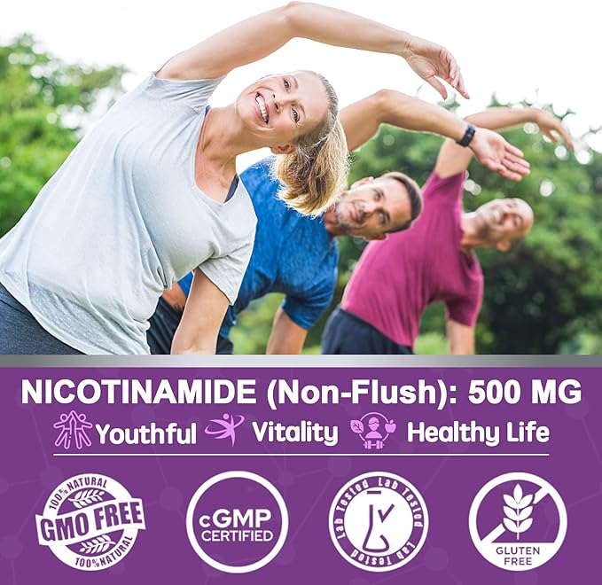 Nicotinamide 500mg Gummies, (Flush Free Niacin) Vitamin B3 Niacinamide Supplement for Cell Regeneration, NAD+ Levels, Anti-Aging, Cellular Energy, Focus & DNA Repair, Longevity, Sugar Free, 60Cts