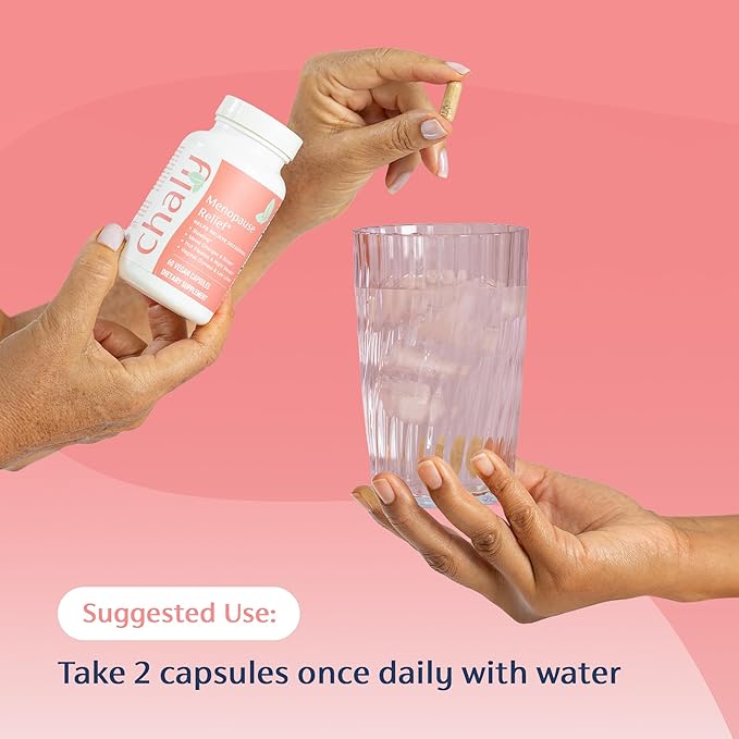 Chaly Menopause Supplements for Women with Ashwagandha KSM 66 and Saffron | Hot Flash, Bloating, Libido, Vaginal Dryness, Stress, and Mood Support Supplement | Menopause Relief Supplements | 60 Count