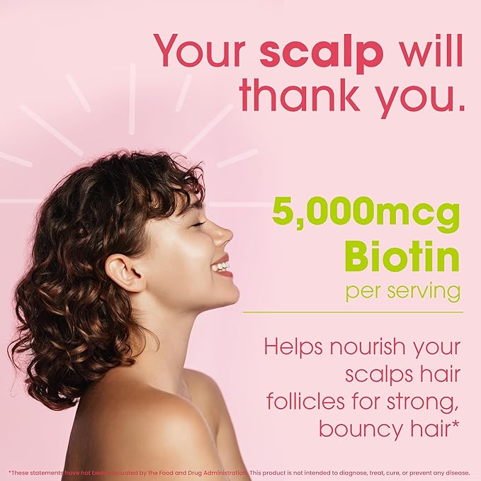 Hair Growth Gummies with Biotin 5000mcg + Vitamins C, E & Zinc - Helps Prevent Hair Thinning & Loss - Stronger Hair, Skin & Nails - Vegan, Non-GMO - 60 Strawberry Gummies for Women & Men