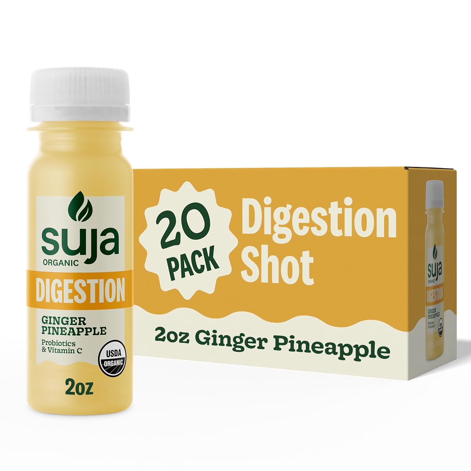 Suja Organic Digestion Shot with Ginger and Apple Cider Vinegar | Immunity Boost & Digestive Support | Functional Shots | Cold-Pressed Juice with Live Probiotics | Plant-Based & Gluten-Free