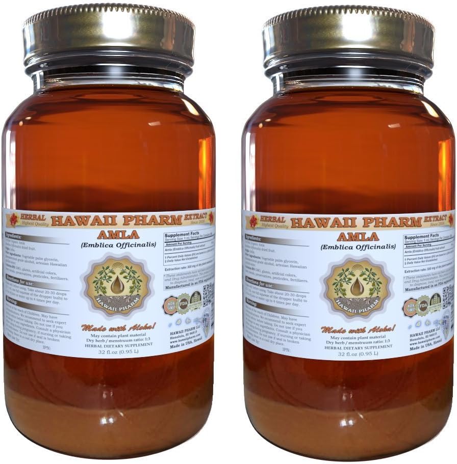Amla Liquid Extract, Organic Amla (Emblica Officinalis) Tincture 2x32 oz Unfiltered