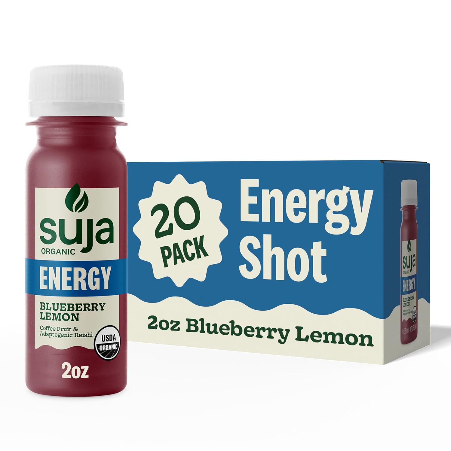 Suja Organic Energy Shot with Coffee Fruit & Reishi Mushroom | 100mg Natural Caffeine | Functional Shots | Cold-Pressed Juice with Live Probiotics | Plant-Based & Gluten Free