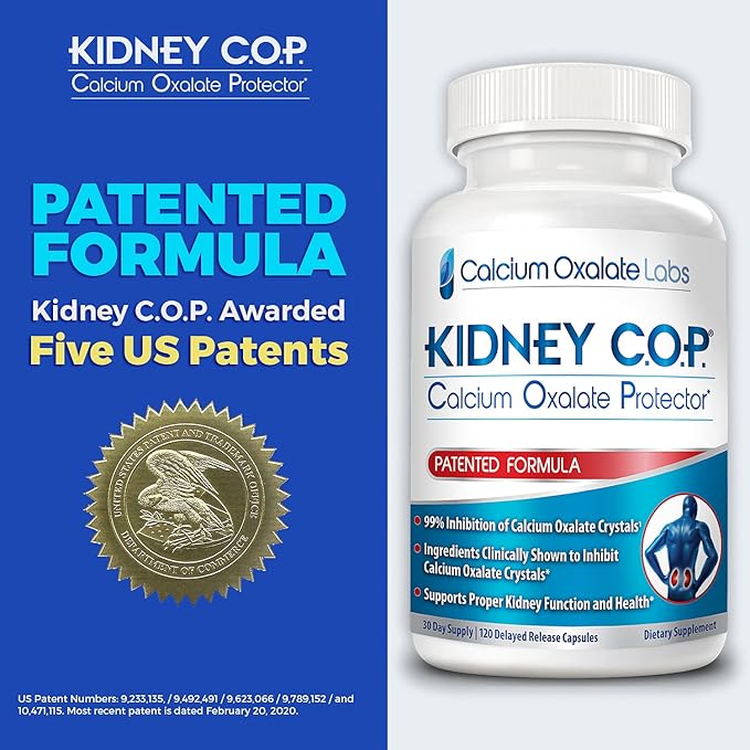 KIDNEY C.O.P. Calcium Oxalate Protector 120 Capsules, Patented Kidney Support for Calcium Oxalate Crystals, Stop Recurrence
