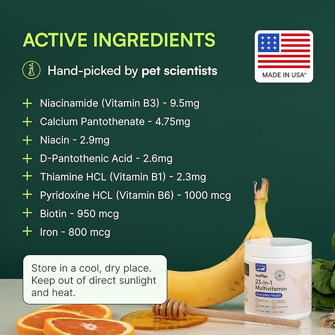 Wuffes 23-in-1 Dog Multivitamin Supplement for Hip & Joint, Skin & Coat and Immune System Support with Omega 3, Iron, Zinc, Vitamin C - Minerals & Vitamins for Senior Dogs and Puppies - 60 Soft Chews