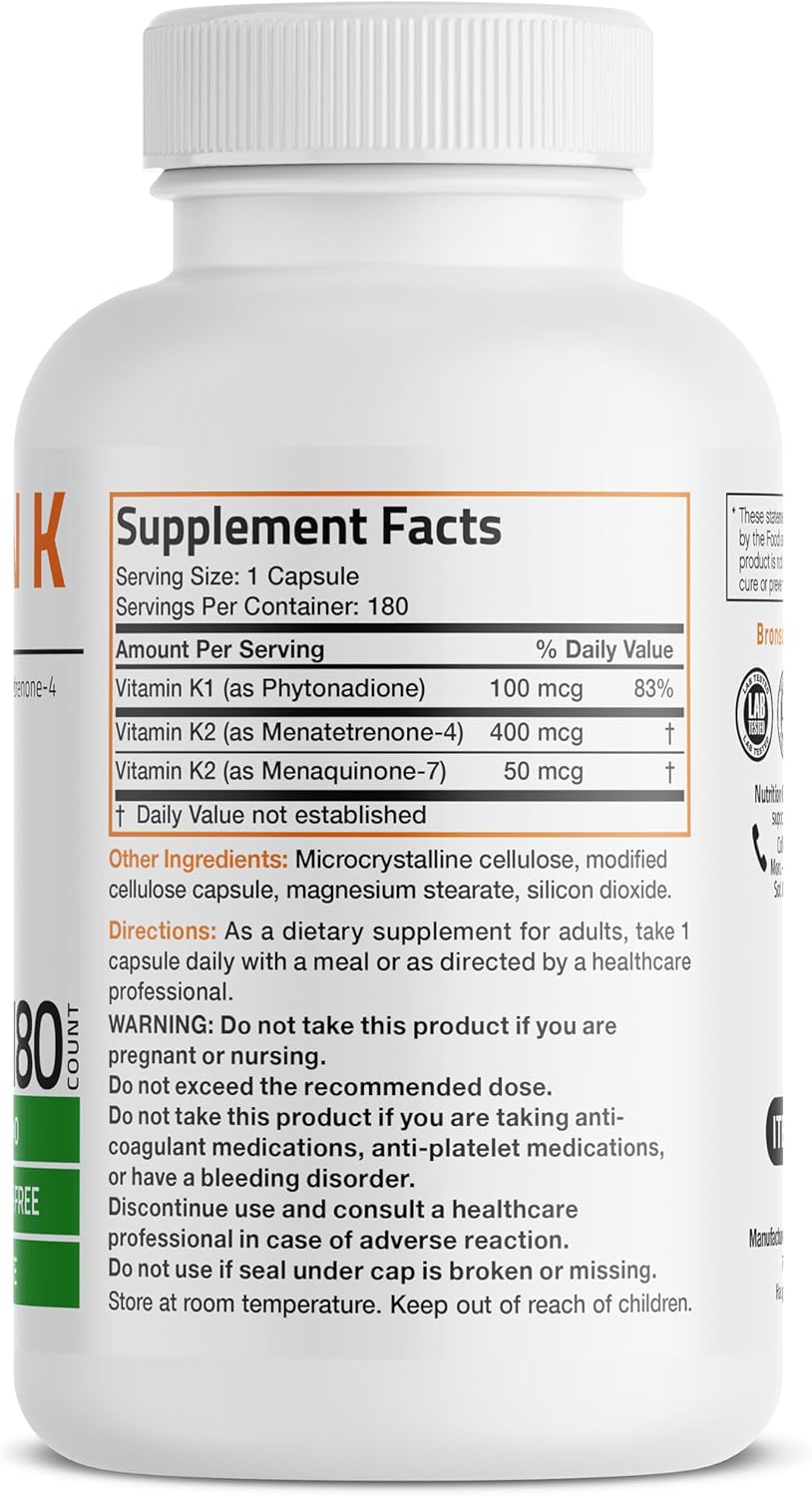 Vitamin K Triple Play (Vitamin K2 MK7 / Vitamin K2 MK4 / Vitamin K1) Full Spectrum Complex Vitamin K Supplement, 180 Capsules