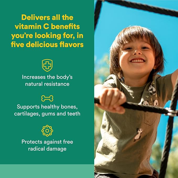 Natural Factors Kids Chewable Vitamin C 500 mg, Supports Immune Health, Bones, Teeth and Gums, Tropical, 90 Wafers